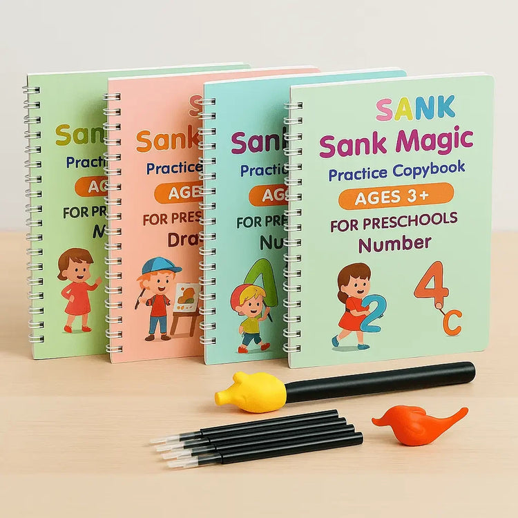 ✨ Magic Reusable Practice Copybook Set – Smart Learning Kit for Kids (10 Refills + Magic Pen) ✨